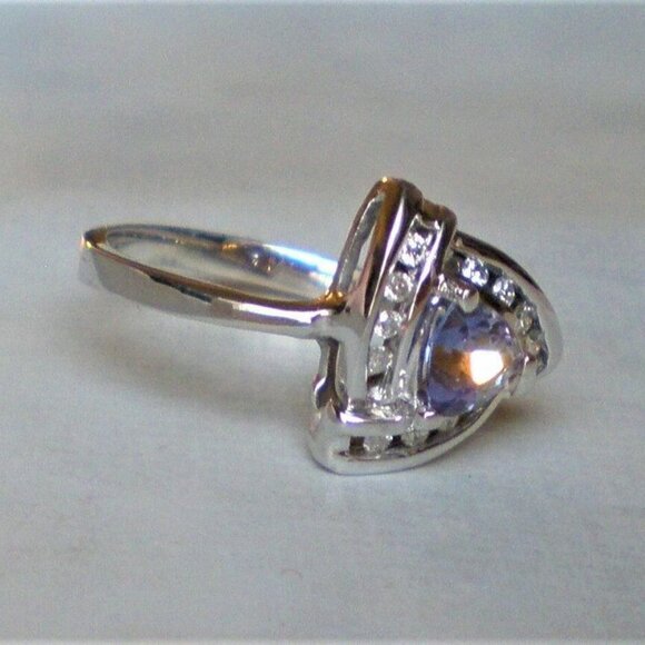 Vintage Solid 14K 585 White Gold Tanzanite 0.18CT Diamond Cluster Halo Ring P - Picture 4 of 8